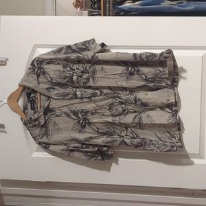 Silk Hawaiian shirt, Ocean Pacific, XL, grey, black, coconut shell buttons